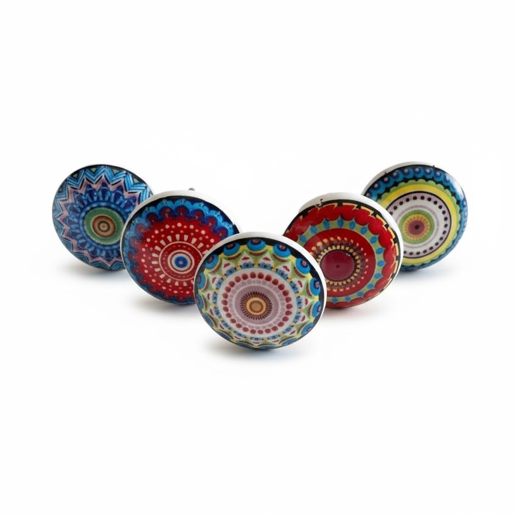 Vintage Handpainted Ceramic Door Knobs ☺︎︎ Set of 5 ☺︎ Choose Blues or Reds ☺︎ - Picture 1 of 16